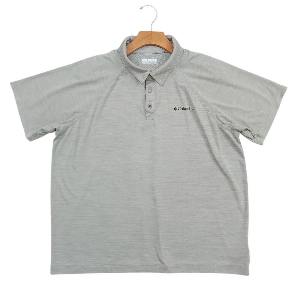 Columbia Mens Large Heather Gray Polo Shirt Omni-Wick Raglan Sleeve Golf Tennis
